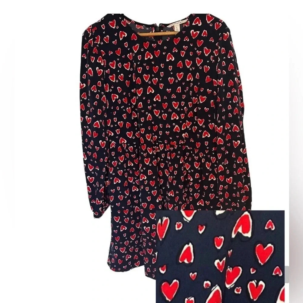 Pop Sugar Women’s Long Puff Sleeve Crew Neck A Line Midi Dress with Hearts Sz Lg